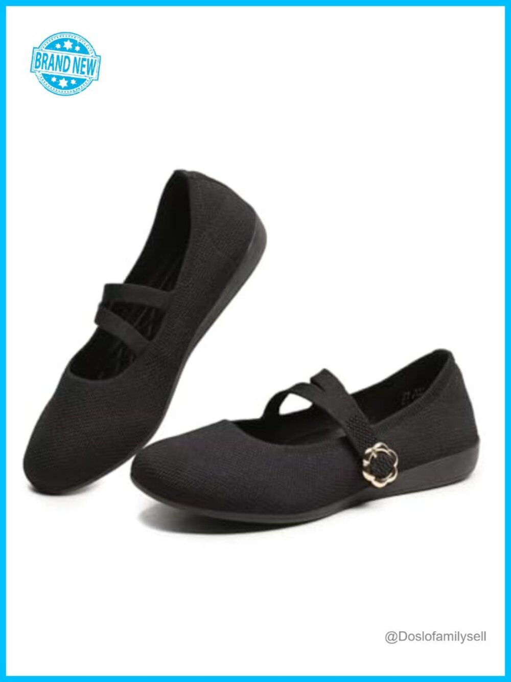 Women's Mary Jane Ballet Flats Knit Adjustable Strap Comfort Walking Shoes